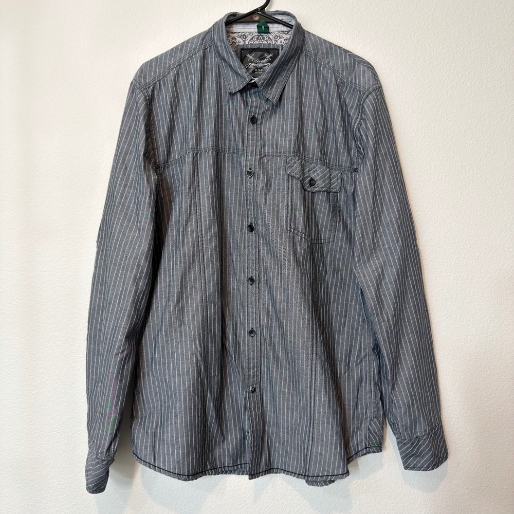 Drill Clothing Company Button Down Shirt Mens XL Grey Pinstripe Good Long Sleeve
